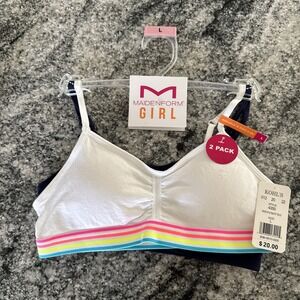 MAIDENFORM GIRL 2 PACK SEAMFREE CROP BRAS -‎ STRIPE NAVY SIZE Large NWT #360